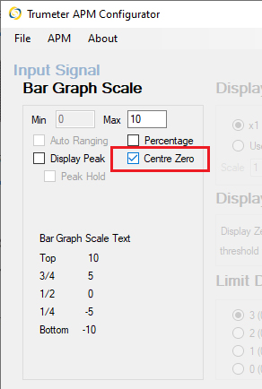 Can the APM display a center “0” on the bar graph?