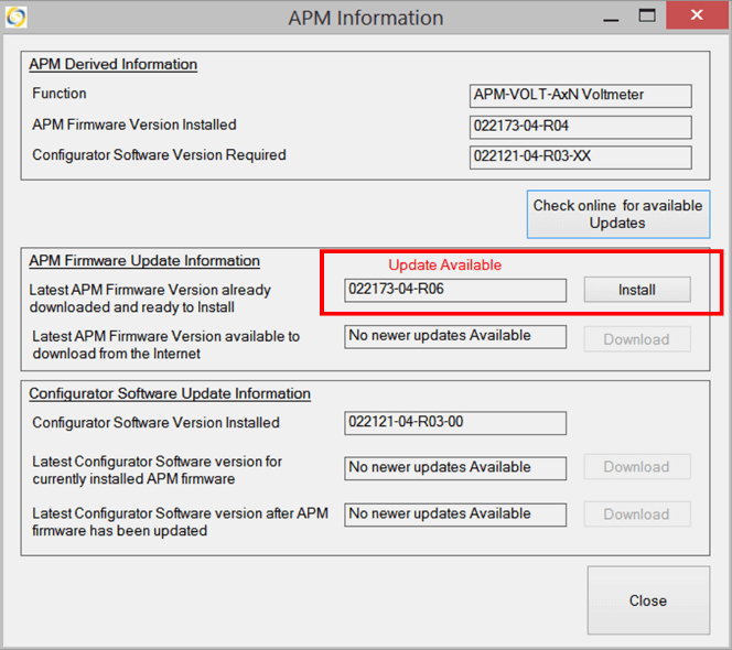 How do I update the firmware in the APM