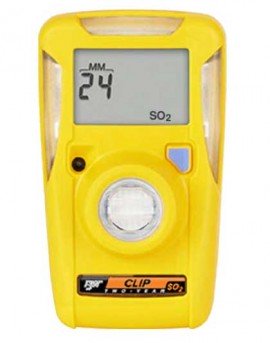 Honeywell BW Clip Series Single-Gas Detector with continuous monitoring, SO<sub>2</sub>, 0 to 100 ppm, two-year-