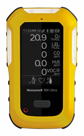 Honeywell BW Ultra Five Multi-Gas Detector with pump, O<sub>2</sub>/LEL/H<sub>2</sub>S/CO/SO<sub>2</sub>, yellow-