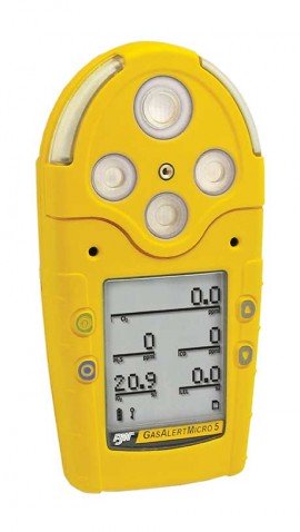 Honeywell BW GasAlertMicro 5 Multi-Gas Detector with alkaline batteries, %LEL/H&lt;sub&gt;2&lt;/sub&gt;S/CO/SO&lt;sub&gt;2&lt;/sub&gt;, yellow-