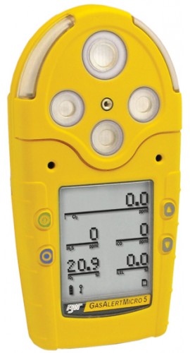 Honeywell BW GasAlertMicro 5 Multi-Gas Detector with alkaline batteries and pump, %LEL, O&lt;sub&gt;2&lt;/sub&gt;/H&lt;sub&gt;2&lt;/sub&gt;S/CO, yellow-
