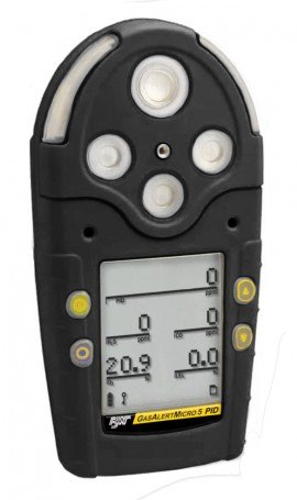 Honeywell BW GasAlertMicro 5 Multi-Gas Detector with rechargeable battery and pump, %LEL/O<sub>2</sub>/H<sub>2</sub>S/CO/Cl<sub>2</sub>, black-