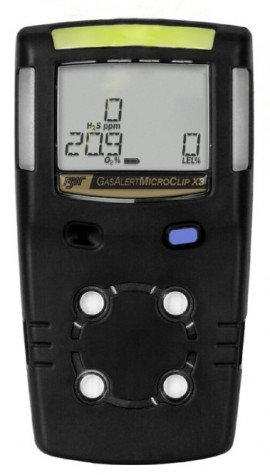 Honeywell BW MicroClip X3 Series Multi-Gas Detector, %LEL (unfiltered)/O&lt;sub&gt;2&lt;/sub&gt;/H&lt;sub&gt;2&lt;/sub&gt;S, black-