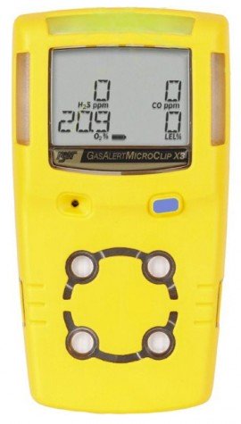 Honeywell BW MicroClip X3 Series Multi-Gas Detector, %LEL/O<sub>2</sub>/H<sub>2</sub>S/CO, yellow-