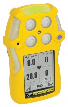 Honeywell BW GasAlertQuattro Multi-Gas Detector, CO/H&lt;sub&gt;2&lt;/sub&gt;S/%LEL/O&lt;sub&gt;2&lt;/sub&gt;, alkaline battery-